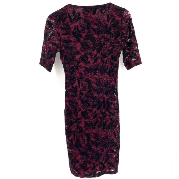 ANTHROPOLOGIE Maeve Elorn Wine Fitted Ruched Waist Lace Sheath Maroon Dress - Picture 5 of 9